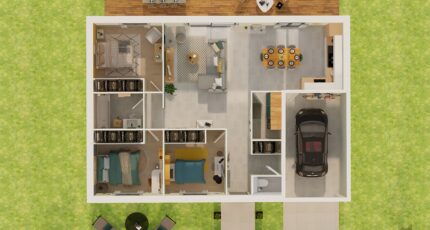 Plain-pied GI 3 ch _ 2 x SUITES PARENTALES 32183-4586modele620210611rISQ1.jpeg - Maisons Tradilignes