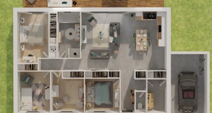 Plain-pied GA 4 ch _ CHAMBRE TWIN + GARAGE SUITE PARENTALE 32178-4586modele620210611PSRT0.jpeg - Maisons Tradilignes