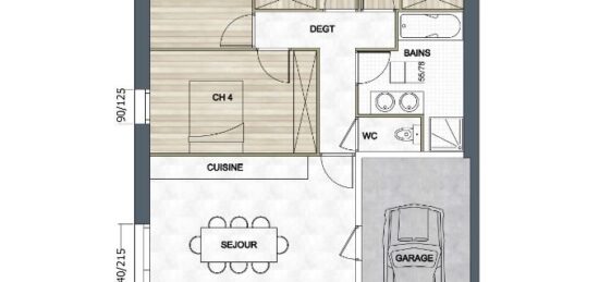 Plan de maison Surface terrain 92 m2 - 4 pièces - 3  chambres -  avec garage 