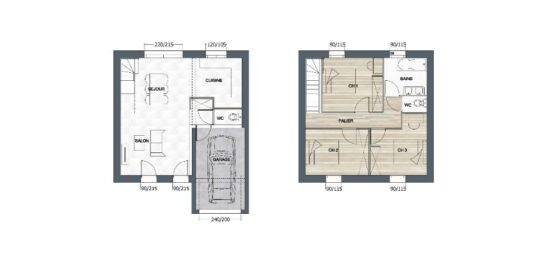 Plan de maison Surface terrain 78 m2 - 4 pièces - 3  chambres -  avec garage 