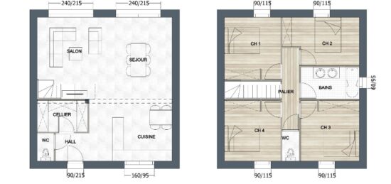 Plan de maison Surface terrain 105 m2 - 5 pièces - 4  chambres -  sans garage 