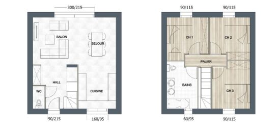 Plan de maison Surface terrain 79 m2 - 4 pièces - 3  chambres -  sans garage 
