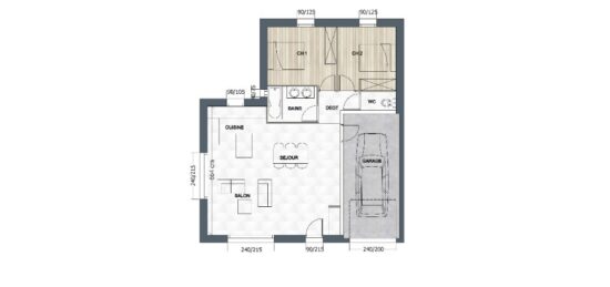 Plan de maison Surface terrain 72 m2 - 3 pièces - 2  chambres -  avec garage 
