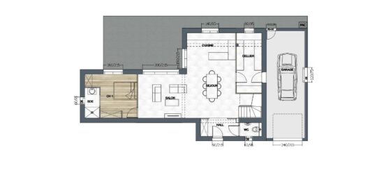 Plan de maison Surface terrain 106 m2 - 4 pièces - 3  chambres -  avec garage 