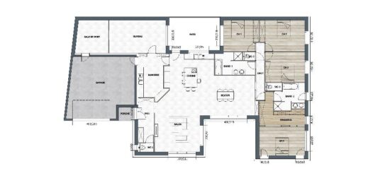 Plan de maison Surface terrain 230 m2 - 5 pièces - 4  chambres -  avec garage 