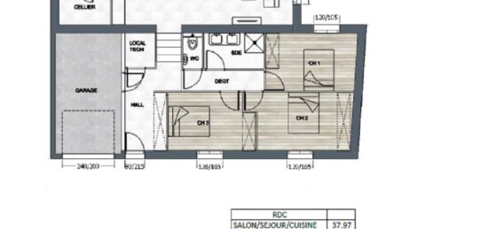 Plan de maison Surface terrain 96 m2 - 4 pièces - 3  chambres -  avec garage 