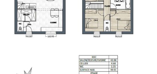 Plan de maison Surface terrain 97 m2 - 5 pièces - 4  chambres -  sans garage 