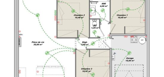 Plan de maison Surface terrain 75 m2 - 4 pièces - 3  chambres -  sans garage 