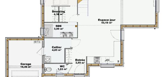 Plan de maison Surface terrain 114 m2 - 6 pièces - 5  chambres -  avec garage 